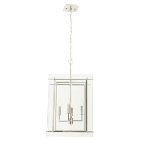 Orsina Four Bulb Pendant Light, Industrial Style Nickel Finish Ceiling Light, Rectangular Pendant With Glass Shade – image 1