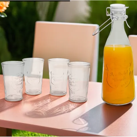 Dayla Embossed Glass Bottle Set With Four Glasses – image 1