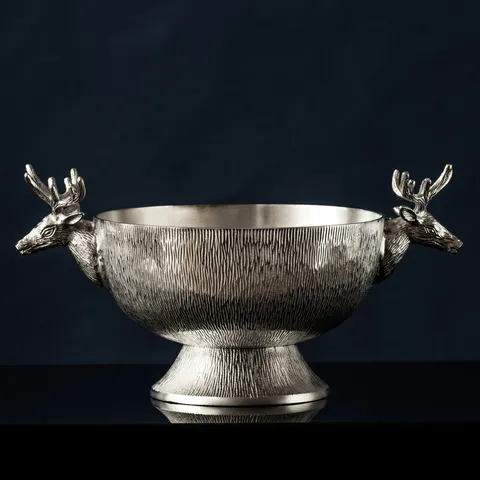 Stag Nickel Finish Punch Bowl – image 1