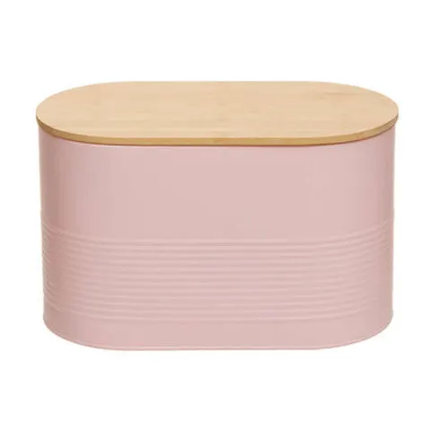 Interiors by premier stylish design pink bread bin, durable bread bin for dining table, natural bamboo lid bread container pink – image 1