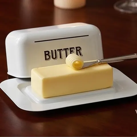 Grocer White Metal Butter Dish – image 1