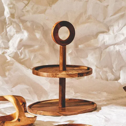 Sheesham Wood Two Tier Cake Stand | Kora – image 1