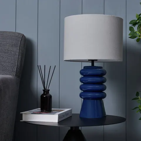 BHS Rahya Ribbed Glass Table Lamp, Blue – image 1