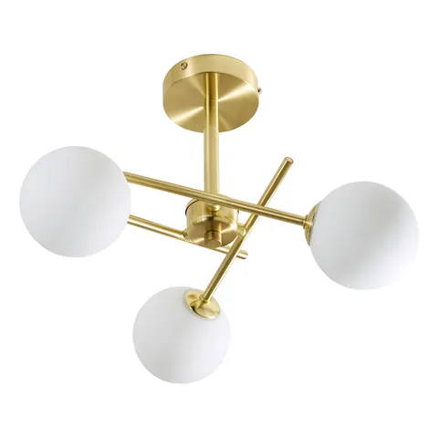 Lindos 3 Light Bathroom Ceiling Light Sat Brass, Opal IP44 – image 1