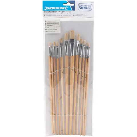 Silverline - artists paint brush set 12pce - flat tips – image 1