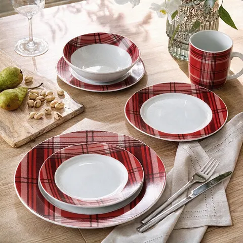 Waterside 16pc Burgundy Tartan Dinner Set – image 1