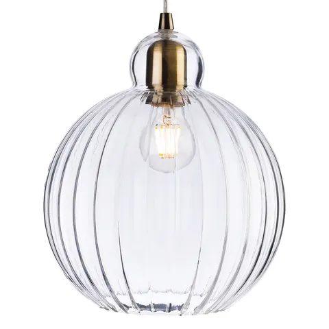 Victory 1 Light Globe Ceiling Pendant Antique Brass, Clear Glass, E27 – image 1