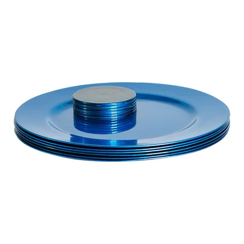 Argon Tableware 12pc Metallic Charger Plates & Coasters Set - Blue Reusable Dining Table Setting Plates Drink Placemats – image 1