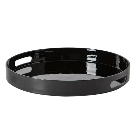 Argon Tableware Serving Tray - 33cm - Black Round Tray Metallic Decorative Breakfast Tray Melamine Food Tray – image 1
