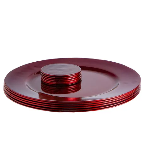 Argon Tableware 12pc Metallic Charger Plates & Coasters Set - Dark Red Reusable Dining Table Setting Plates Drink Placemats – image 1