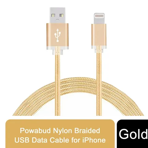 FX Powabud Nylon Braided USB Data Cable for Phone, Gold – image 1