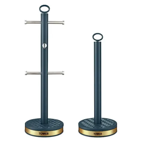 Tower Blue Stainless Steel Kitchen Roll Holder Set – image 1