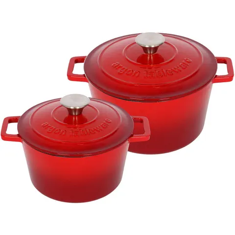 Argon Tableware -Round Cast Iron Casserole Dish Set Red 4.5L – image 1