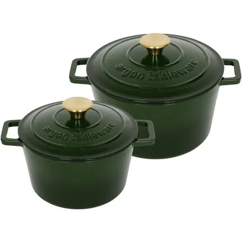 Argon Tableware -Round Cast Iron Casserole Dish Set Green 4.5L – image 1