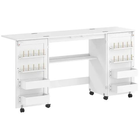 HOMCOM Folding Sewing Table with 2 Magnetic Doors, Storage Shelf, White – image 1