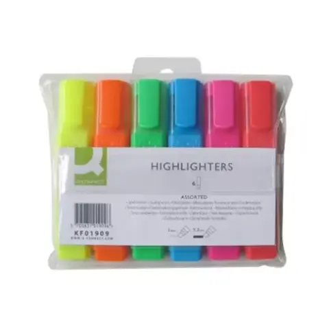 Q-Connect Assorted Highlighter Pens Fluorescent Chisel Tip Marker Pack of 6 – image 1