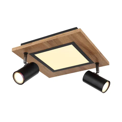 Globo Ulla ceiling light with LEDs, 2-bulb, 30x30cm – black matt, light wood, satinised – image 1