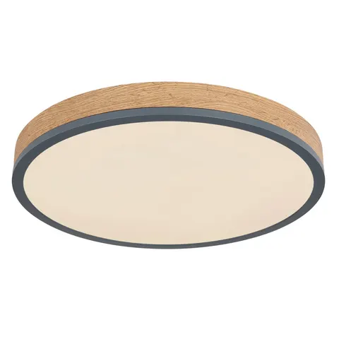 Globo Doro LED ceiling lamp, Ø 45 cm, dark graphite/wood, CCT – dark wood, graphite, opal – image 1