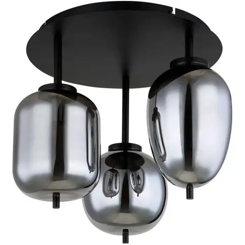 Globo Blacky ceiling lamp, black/smoke grey, Ø 46 cm, glass, 3-bulb. – black, smoky grey-transparent – image 1