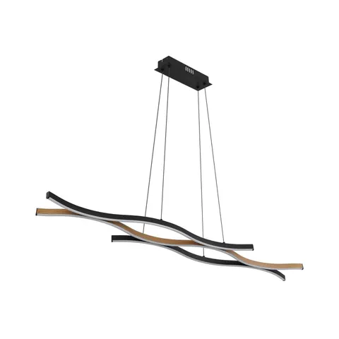 Globo Geronimo LED hanging light, length 108 cm, black/wood look – black, dark wood – image 1