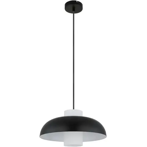 Pendellampe Lowe, schwarz matt, Ø 38 cm, Metall – schwarz matt, opal – Bild 1