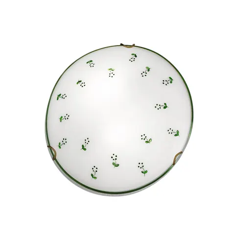 austrolux KOLARZ Nonna ceiling light, Ø 30 cm, green scattered flower, glass – white, green – image 1