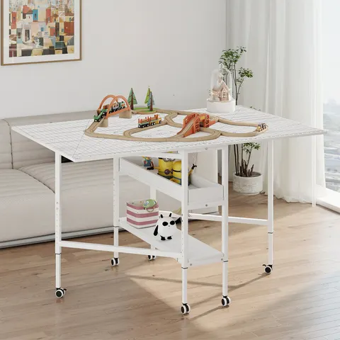 Levede Sewing Table Foldable Craft With Grid Adjustable Height Storage Black – image 1
