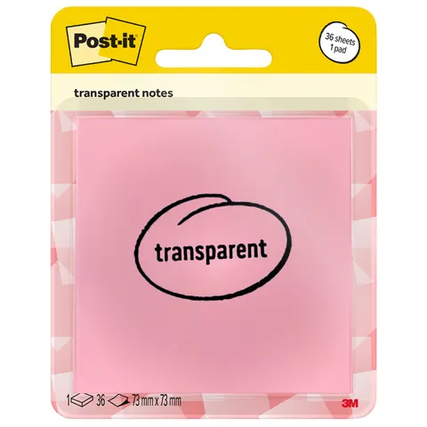 Memoblok Post-it 3M 73x73mm Transparant roze – afbeelding 1
