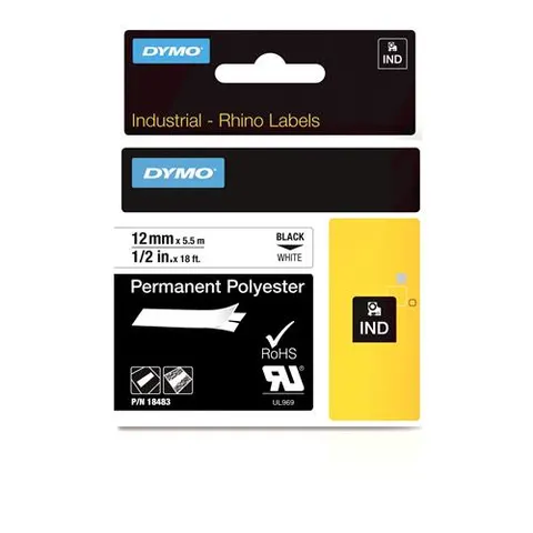 DYMO IND 18483 - DYMO IND polyester, 12 mm, black/white – image 1