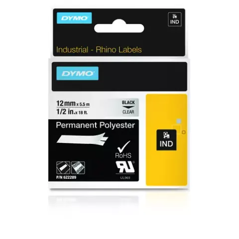 DYMO IND 622289 - DYMO IND polyester, 12 mm, black/transparent – image 1