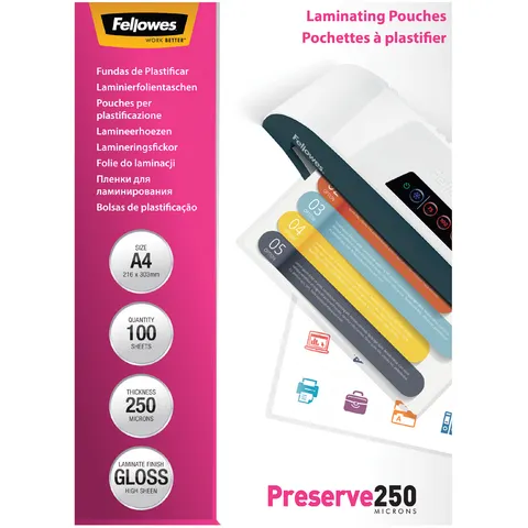 Fellowes Laminierfolien glänzend 250 mikron A4 – Bild 1