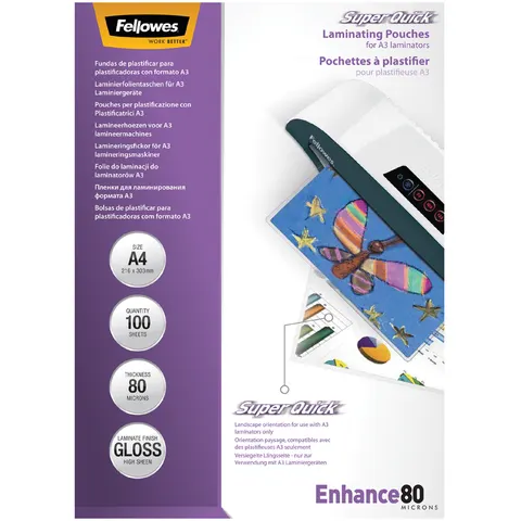 Fellowes SuperQuick A4 Glossy 80 Micron Laminating Pouch – image 1