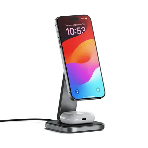 Satechi 2-in-1 Foldable Qi2 Wireless Charging Stand – Schwarz – Bild 1