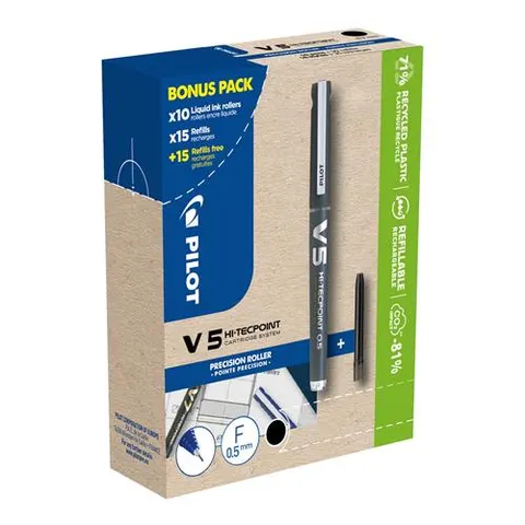 PILOT Tintenroller V5 HI-TECPOINT, schwarz, BONUSPACK – Bild 1