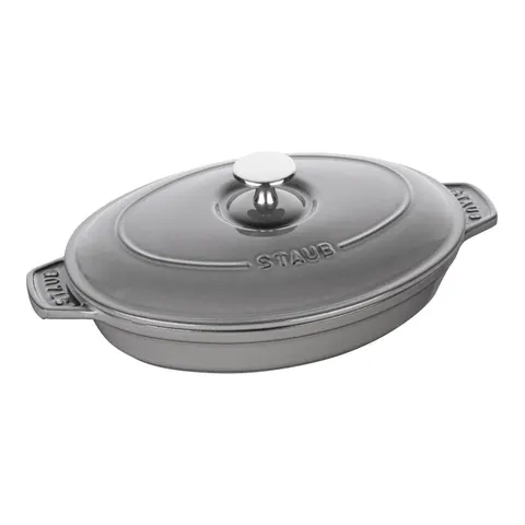 Staub Back- und Servierplatte 1 l oval Graphit mit Deckel – Bild 1