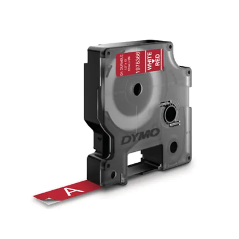 Labeltape Dymo LabelManager D1 polyester 12mm wit op rood – afbeelding 1