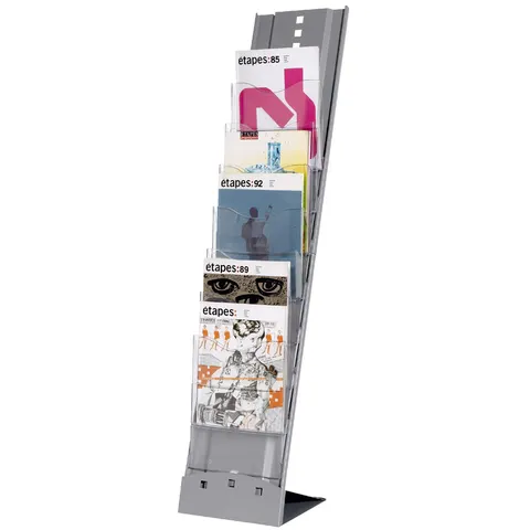 PAPERFLOW Bodenprospektständer PLIO, 7 Fächer, alufarben – Bild 1