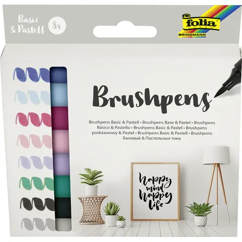 folia penseelstift brush pens basic en pastel 8 stuks set – afbeelding 1