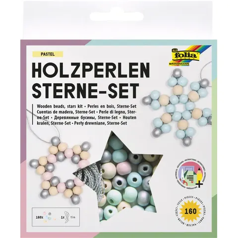 folia Holzperlen Sterne-Set pastel – Bild 1