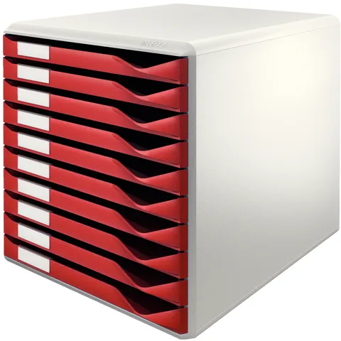 LEITZ Schubladenbox Formular-Set, 10 Schübe, lichtgrau/rot – Bild 1