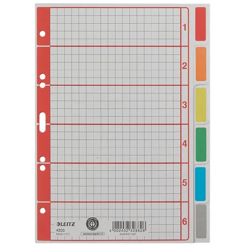 LEITZ Karton-Register extrastark, blanko, A5, 6-teilig, grau – Bild 1