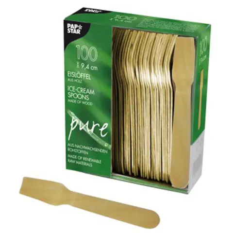100 Ijslepels, hout pure 9,4 cm – afbeelding 1