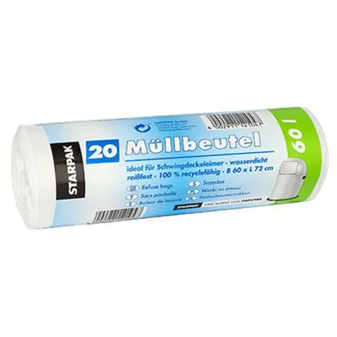 STARPAK Mülleimerbeutel LDPE, 60 Liter, weiß – Bild 1