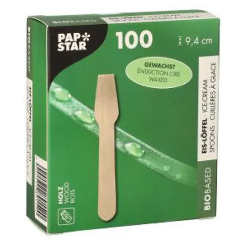 100 Ijslepels Hout, gewaxt 9,4 cm – afbeelding 1