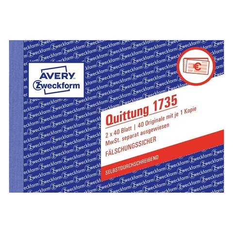 AVERY Zweckform Formularbuch , Quittung mit MwSt., , SD – 017357 – Bild 1