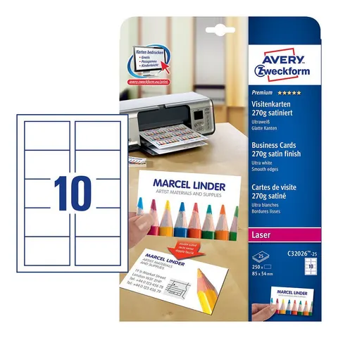 AVERY Zweckform Quick & Clean Visitenkarten, 25 Blatt – Bild 1