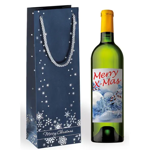 Premium Kerstcadeautas Bottle in het design "Silver Snowflakes" – afbeelding 1