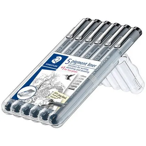 STAEDTLER Pigmentliner, schwarz, 4+2 GRATIS Etui – Bild 1