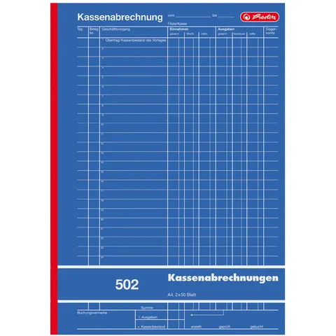herlitz Formularbuch , Kassenabrechnung 502, , DIN A4 – Bild 1