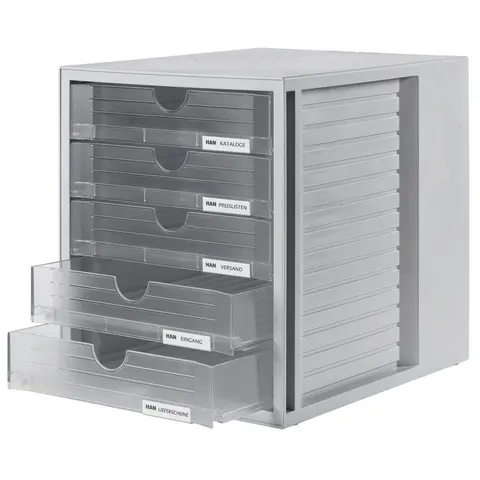 HAN Schubladenbox SYSTEMBOX, 5 Schübe, lichtgrau/klar – Bild 1